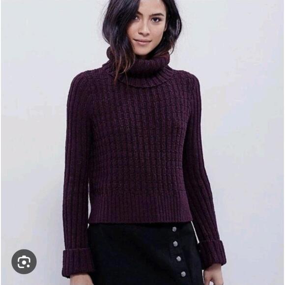 Free People Sweaters - Free People Women Sm Cropped Knit Long Sleeve Turtle Neck Sweater Flared Sleeves